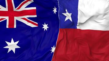 Chile and Australia Flags Together Seamless Looping Background, Looped Bump Texture Cloth Waving Slow Motion, 3D Rendering video
