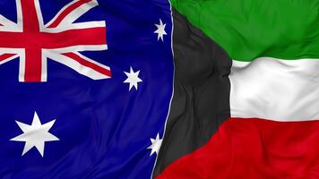 Kuwait and Australia Flags Together Seamless Looping Background, Looped Bump Texture Cloth Waving Slow Motion, 3D Rendering video