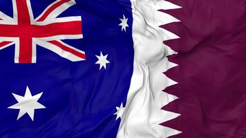 Qatar and Australia Flags Together Seamless Looping Background, Looped Bump Texture Cloth Waving Slow Motion, 3D Rendering video