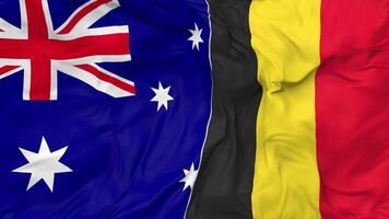 Belgium and Australia Flags Together Seamless Looping Background, Looped Bump Texture Cloth Waving Slow Motion, 3D Rendering video