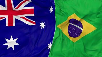 Brazil and Australia Flags Together Seamless Looping Background, Looped Bump Texture Cloth Waving Slow Motion, 3D Rendering video