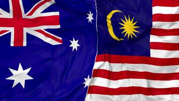 Malaysia e Australia bandiere insieme senza soluzione di continuità looping sfondo, loop urto struttura stoffa agitando lento movimento, 3d interpretazione video