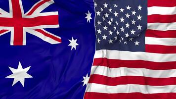 United States and Australia Flags Together Seamless Looping Background, Looped Bump Texture Cloth Waving Slow Motion, 3D Rendering video