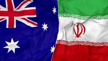 Iran and Australia Flags Together Seamless Looping Background, Looped Bump Texture Cloth Waving Slow Motion, 3D Rendering video