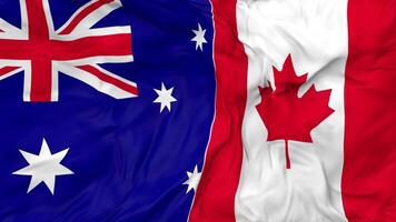 Canada and Australia Flags Together Seamless Looping Background, Looped Bump Texture Cloth Waving Slow Motion, 3D Rendering video