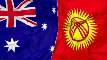 Kyrgyzstan and Australia Flags Together Seamless Looping Background, Looped Bump Texture Cloth Waving Slow Motion, 3D Rendering video