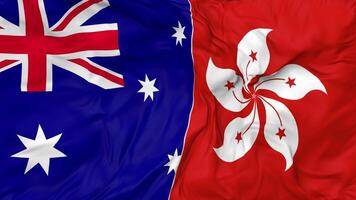 Hong Kong and Australia Flags Together Seamless Looping Background, Looped Bump Texture Cloth Waving Slow Motion, 3D Rendering video