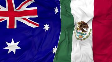 Mexico and Australia Flags Together Seamless Looping Background, Looped Bump Texture Cloth Waving Slow Motion, 3D Rendering video