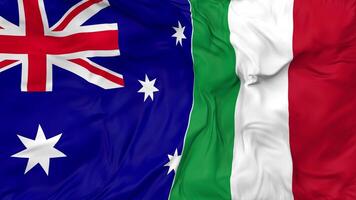 Italy and Australia Flags Together Seamless Looping Background, Looped Bump Texture Cloth Waving Slow Motion, 3D Rendering video