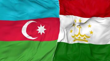 Azerbaijan and Tajikistan Flags Together Seamless Looping Background, Looped Bump Texture Cloth Waving Slow Motion, 3D Rendering video