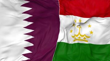 Qatar and Tajikistan Flags Together Seamless Looping Background, Looped Bump Texture Cloth Waving Slow Motion, 3D Rendering video