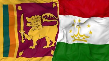 Sri Lanka and Tajikistan Flags Together Seamless Looping Background, Looped Bump Texture Cloth Waving Slow Motion, 3D Rendering video