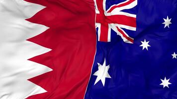 Bahrain and Australia Flags Together Seamless Looping Background, Looped Bump Texture Cloth Waving Slow Motion, 3D Rendering video