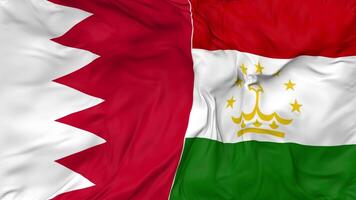 Bahrain and Tajikistan Flags Together Seamless Looping Background, Looped Bump Texture Cloth Waving Slow Motion, 3D Rendering video