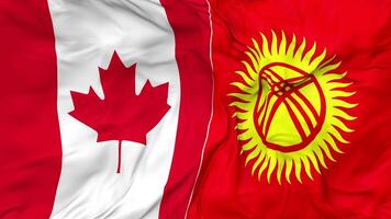 Canada and Kyrgyzstan Flags Together Seamless Looping Background, Looped Bump Texture Cloth Waving Slow Motion, 3D Rendering video