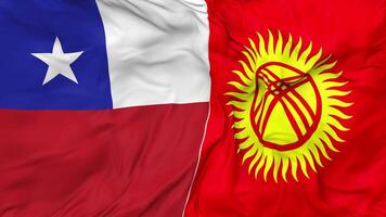 Chile and Kyrgyzstan Flags Together Seamless Looping Background, Looped Bump Texture Cloth Waving Slow Motion, 3D Rendering video