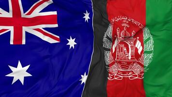 Afghanistan and Australia Flags Together Seamless Looping Background, Looped Bump Texture Cloth Waving Slow Motion, 3D Rendering video