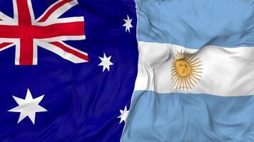 Argentina and Australia Flags Together Seamless Looping Background, Looped Bump Texture Cloth Waving Slow Motion, 3D Rendering video