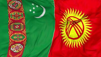 Turkmenistan and Kyrgyzstan Flags Together Seamless Looping Background, Looped Bump Texture Cloth Waving Slow Motion, 3D Rendering video