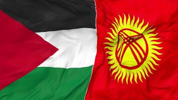 Palestine and Kyrgyzstan Flags Together Seamless Looping Background, Looped Bump Texture Cloth Waving Slow Motion, 3D Rendering video