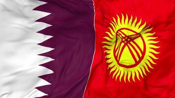 qatar en Kirgizië vlaggen samen naadloos looping achtergrond, lusvormige buil structuur kleding golvend langzaam beweging, 3d renderen video