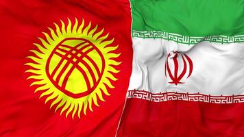 Iran and Kyrgyzstan Flags Together Seamless Looping Background, Looped Bump Texture Cloth Waving Slow Motion, 3D Rendering video