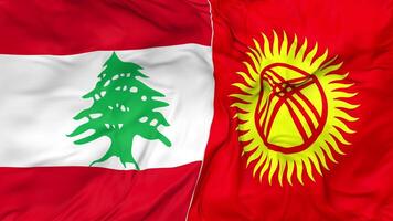 Lebanon and Kyrgyzstan Flags Together Seamless Looping Background, Looped Bump Texture Cloth Waving Slow Motion, 3D Rendering video