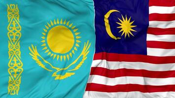 Malaysia and Kazakhstan Flags Together Seamless Looping Background, Looped Bump Texture Cloth Waving Slow Motion, 3D Rendering video