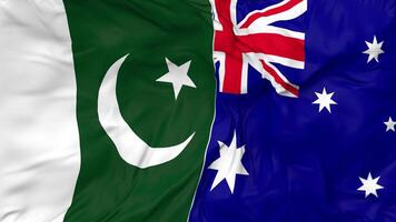 Pakistan and Australia Flags Together Seamless Looping Background, Looped Bump Texture Cloth Waving Slow Motion, 3D Rendering video