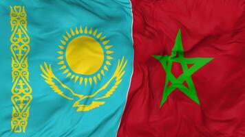 Morocco and Kazakhstan Flags Together Seamless Looping Background, Looped Bump Texture Cloth Waving Slow Motion, 3D Rendering video
