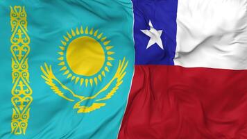 Chile and Kazakhstan Flags Together Seamless Looping Background, Looped Bump Texture Cloth Waving Slow Motion, 3D Rendering video