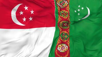 Singapore and Turkmenistan Flags Together Seamless Looping Background, Looped Bump Texture Cloth Waving Slow Motion, 3D Rendering video