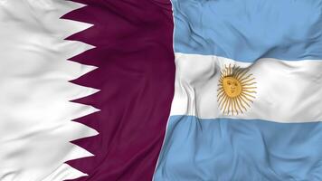 Qatar and Argentina Flags Together Seamless Looping Background, Looped Bump Texture Cloth Waving Slow Motion, 3D Rendering video