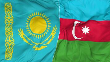 Azerbaijan and Kazakhstan Flags Together Seamless Looping Background, Looped Bump Texture Cloth Waving Slow Motion, 3D Rendering video