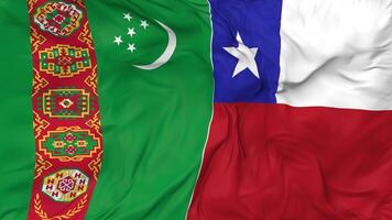 Chile and Turkmenistan Flags Together Seamless Looping Background, Looped Bump Texture Cloth Waving Slow Motion, 3D Rendering video