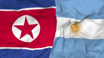 North Korea and Argentina Flags Together Seamless Looping Background, Looped Bump Texture Cloth Waving Slow Motion, 3D Rendering video