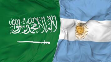 KSA, Kingdom of Saudi Arabia and Argentina Flags Together Seamless Looping Background, Looped Bump Texture Cloth Waving Slow Motion, 3D Rendering video