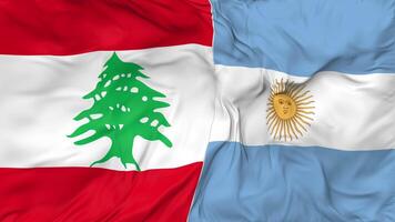 Lebanon and Argentina Flags Together Seamless Looping Background, Looped Bump Texture Cloth Waving Slow Motion, 3D Rendering video