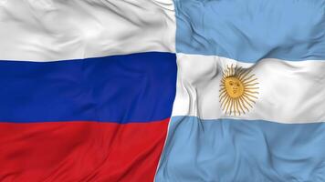 Russia and Argentina Flags Together Seamless Looping Background, Looped Bump Texture Cloth Waving Slow Motion, 3D Rendering video
