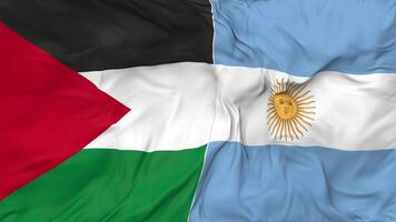 Palestine and Argentina Flags Together Seamless Looping Background, Looped Bump Texture Cloth Waving Slow Motion, 3D Rendering video