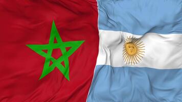Morocco and Argentina Flags Together Seamless Looping Background, Looped Bump Texture Cloth Waving Slow Motion, 3D Rendering video