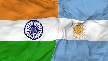 India and Argentina Flags Together Seamless Looping Background, Looped Bump Texture Cloth Waving Slow Motion, 3D Rendering video