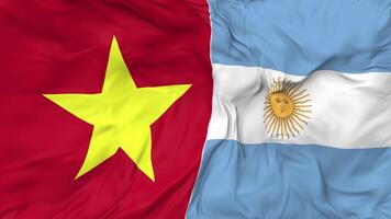 Vietnam and Argentina Flags Together Seamless Looping Background, Looped Bump Texture Cloth Waving Slow Motion, 3D Rendering video