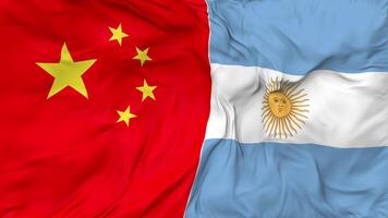 China and Argentina Flags Together Seamless Looping Background, Looped Bump Texture Cloth Waving Slow Motion, 3D Rendering video