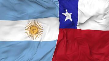 Chile y argentina banderas juntos sin costura bucle fondo, serpenteado bache textura paño ondulación lento movimiento, 3d representación video