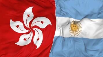 Hong Kong and Argentina Flags Together Seamless Looping Background, Looped Bump Texture Cloth Waving Slow Motion, 3D Rendering video