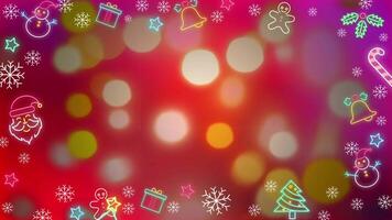 verzameling van Kerstmis voorwerpen explosie, nieuw jaar festival langzaam in beweging deeltjes lichten Aan rood achtergrond video