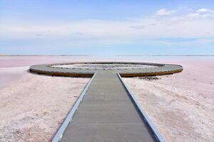 Sea lake, Victoria, Australia. On - 3 January 2024 - Lake Tyrrell, is a shallow, salt-crusted depression in the Mallee district of north-west Victoria, tourist lookout point. photo