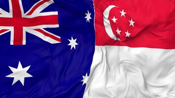 Singapore and Australia Flags Together Seamless Looping Background, Looped Bump Texture Cloth Waving Slow Motion, 3D Rendering video