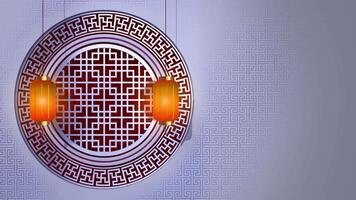 CHINESE LUNAR NEW YEAR ABSTRACT BACKGROUND WITH ORIENTAL WHITE ROUND WINDOW AND ROTATING LANTERNS LOOP ANIMATION video